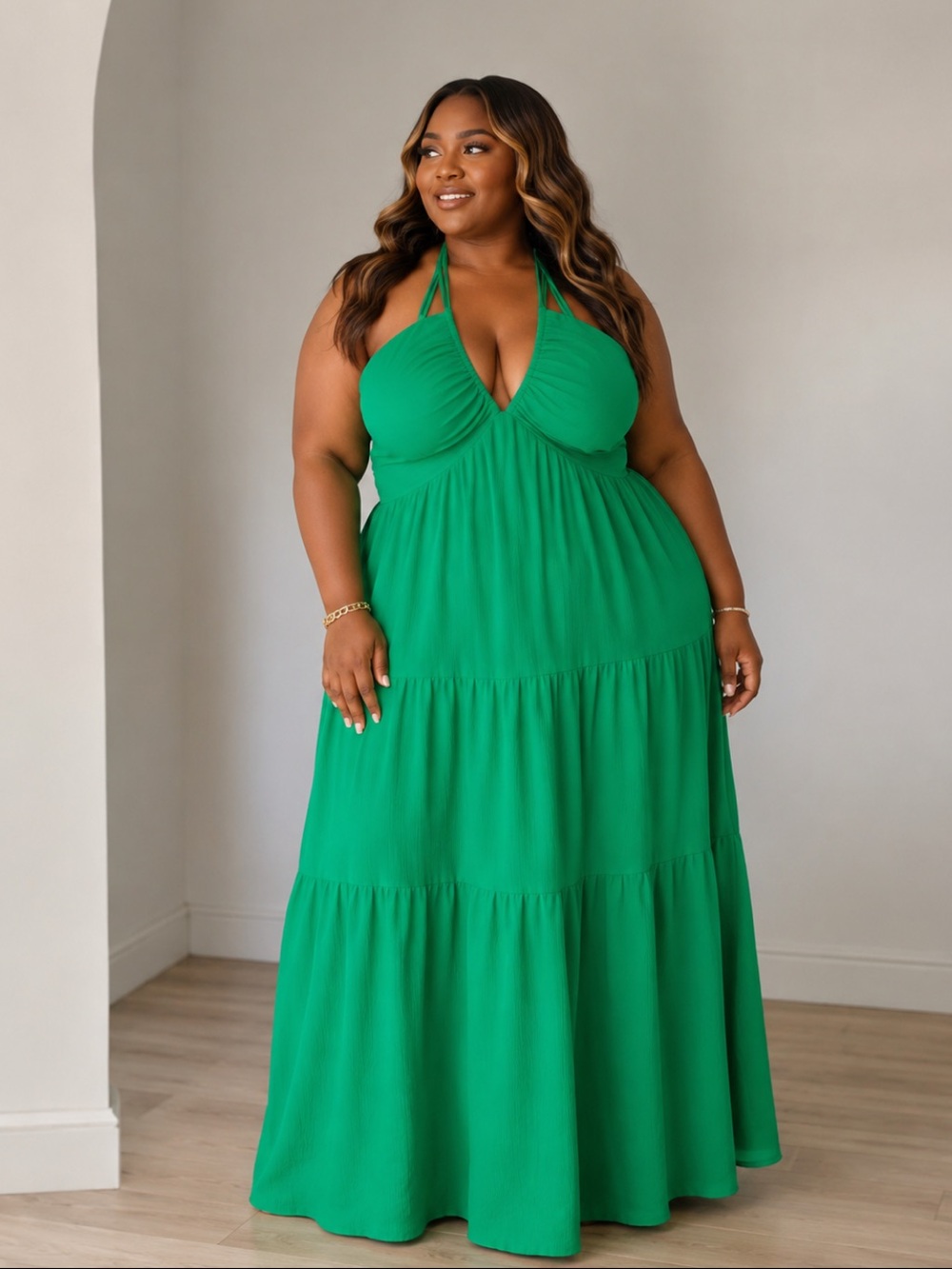 Green Backless Halter Maxi Dress Women’s Size 14 (XXL) Curvy Girl Vacation Dress